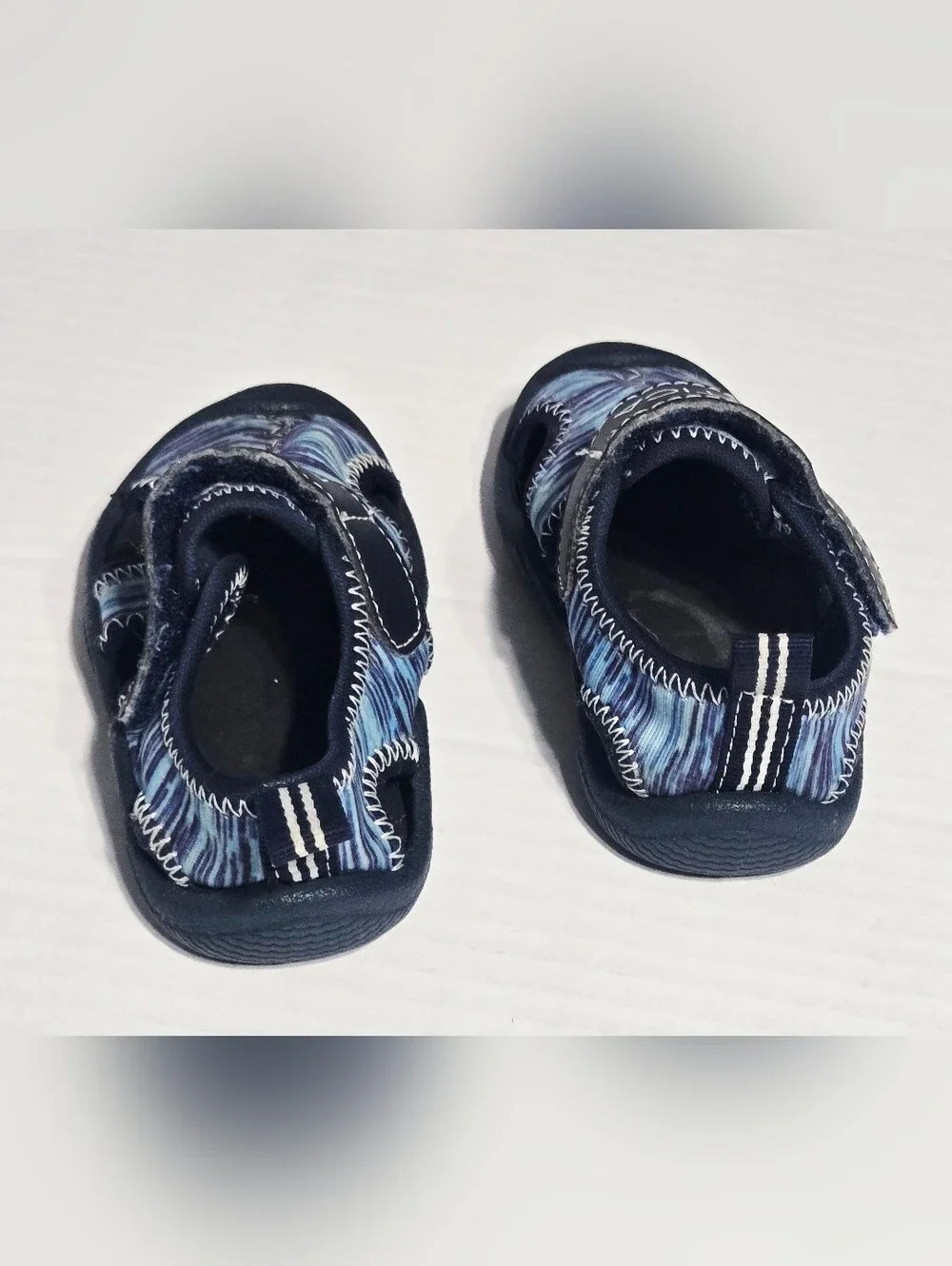 Nautica Toddler Water Sandals Size 3 Blue Wave Print Hook & Loop Beach Swim Shoe